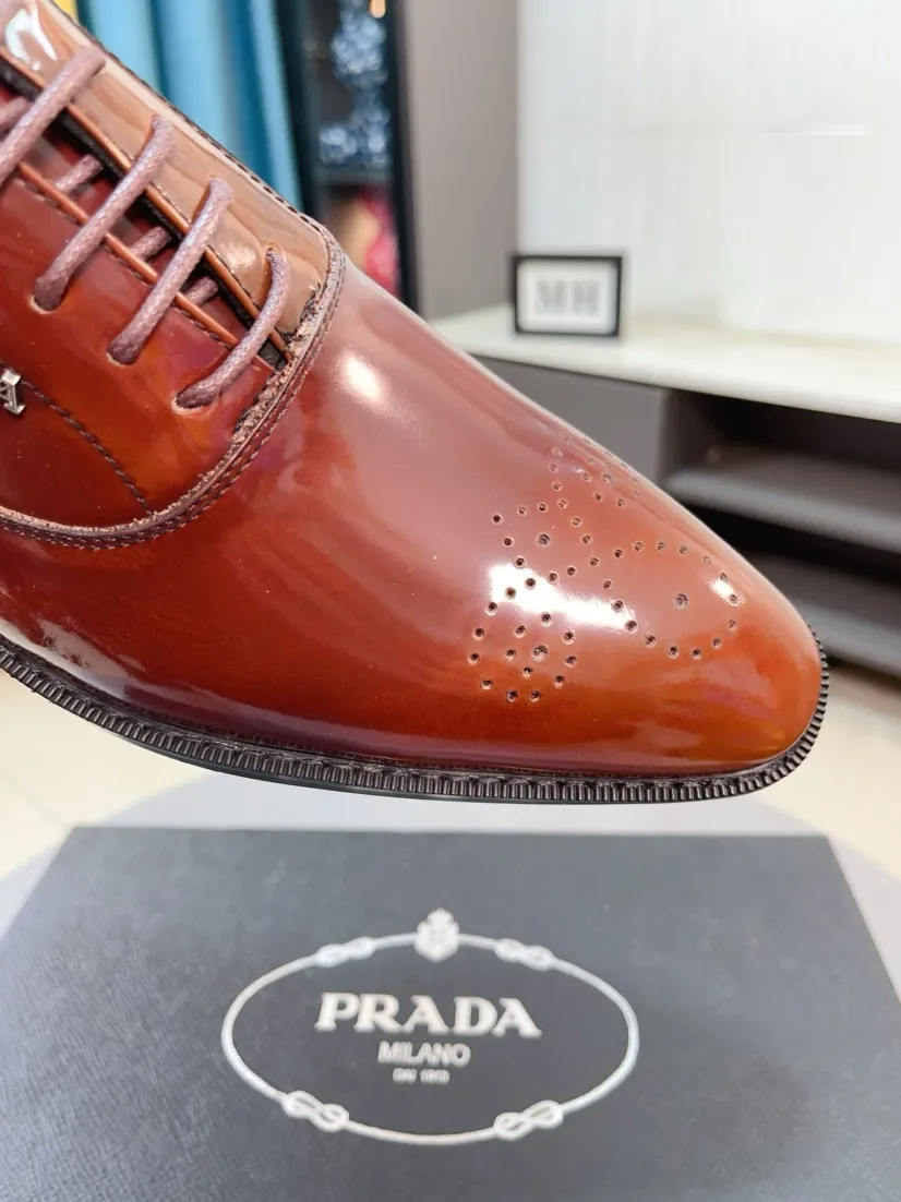 Men's shoes 💰540🌹🌹【PRADA Leather Shoes】Top purchasing agent Original imported Italian custom cowhide leather surface, fully imported water-dyed breathable cowhide lining, original factory special molded sole super comfortable, size: 38-44